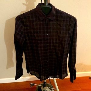 Vince Black and Red Checked Shirt. Contrast Checked Collar.